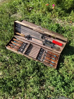 Bbq-box-3, набор шампуров, шампура в кейсе, шашличный набор, набор для пикника