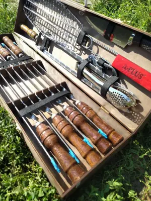 Bbq-box-3, набор шампуров, шампура в кейсе, шашличный набор, набор для пикника